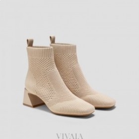 VIVAIA Square-Cap Perforated Heel Boots (Melissa) Boots Almond