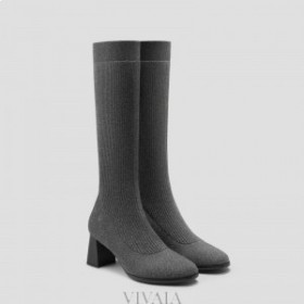 VIVAIA Round-Toe Water-Repellent Wool Knee High Boots (Tessa） Boots Gray
