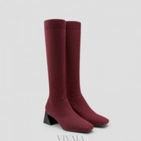 VIVAIA Square-Toe Water-Repellent Wool Knee High Boots (Rebecca Pro） Boots Red