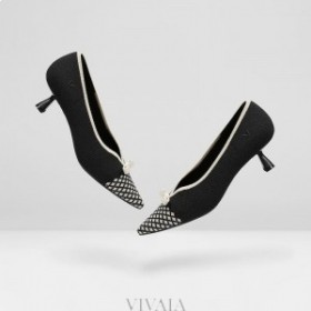VIVAIA Pointed-Toe Bow Kitten Heels (Natasha) High Shoes Black
