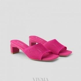 VIVAIA Square-Toe Block Heel Slides (Juliet) Sandals Pitaya Mesh