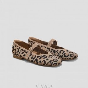 VIVAIA Square Cap Mary-Jane (Margot Mary-Jane) Flat Shoes Dark Leopard