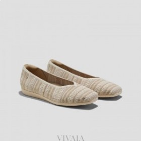 VIVAIA Running Shoes Square-Toe V-Cut Flats (Margot Walker) Flat Shoes Beige Stripes