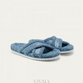 VIVAIA Furry Criss-Cross Strap Slippers (Hannah) Mules Blue