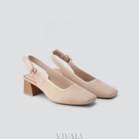 VIVAIA Square-Toe Block Heels (Melody Slingback) Sandals Almond