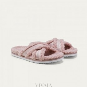 VIVAIA Furry Criss-Cross Strap Slippers (Hannah) Mules Pale Blush