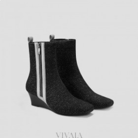 VIVAIA Square-Cap Water-Repellent Zipper Boots (Micaela) Boots Metallic Blk