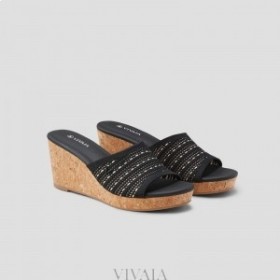 VIVAIA Round-Toe Wedge Sandal (Stacey) Sandals Black
