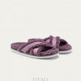 VIVAIA Furry Criss-Cross Strap Slippers (Hannah) Mules Eggplant