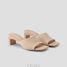 VIVAIA Square-Cap Block Heel Slides (Juliet) Mules Almond Crochet