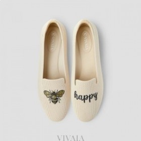 VIVAIA Round-Toe Embroidered Loafers (Audrey) White