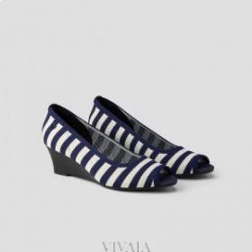 VIVAIA Peep Cap Wedge (Tamia Peep Cap) High Shoes Navy Stripes
