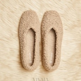 VIVAIA Square Cap Recycled Faux Fur Flats Flat Shoes Latte
