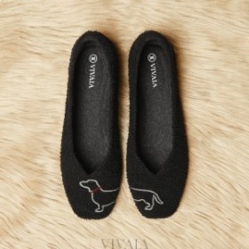  VIVAIA Squared Cap Terry Knit Flats Sapatos Baixos Pretos
