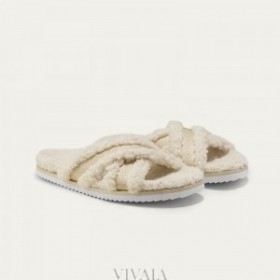  Chinelos VIVAIA Furry Criss-Cross Strap (Hannah) Mulas Branco