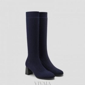  VIVAIA Kerek orrú vízlepergető gyapjú térdcsizma (Tessa） Navy Boots