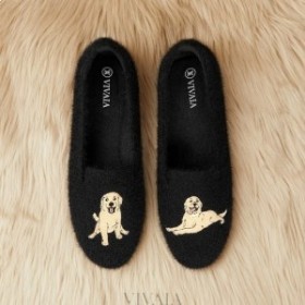  VIVAIA Kerekujjú Faux Mink-Knit Loafers Fekete