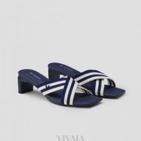  VIVAIA Sandalo con tacco a blocco e punta quadrata incrociata (Jennifer) Sandali a righe blu navy
