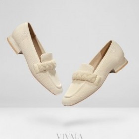  VIVAIA Mocassini con nodo a forma di quadrato-Scarpe basse avorio crema bianche