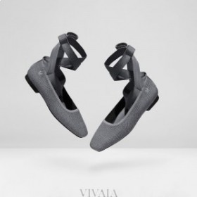  VIVAIA スクエアトゥフラットシューズ フリーレース付き フラットシューズ グレー