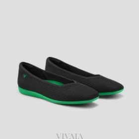VIVAIA Buty do biegania Square Cap V-Cut Flats (Margot Walker) Buty płaskie Czarno-zielone