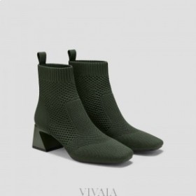 Cizme cu toc perforat cu șapcă pătrată VIVAIA (Melissa) Cizme verde măsliniu închis