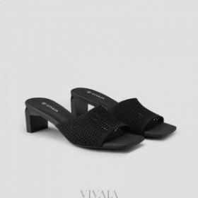  VIVAIA Square Cap Block Heel Slides (Juliet) Mules Black
