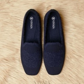  VIVAIA Square-Cap Faux Mink-Knit Loafers Marinblå