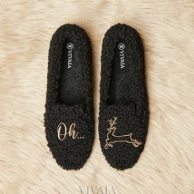  VIVAIA Round-Toe återvunnen fuskpäls Loafers Svart