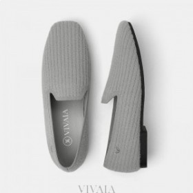  VIVAIA Kare Başlıklı Kabarık Loafer Ayakkabılar Alçak Ayakkabı Gri