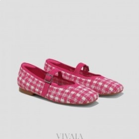  VIVAIA Kare Şapka Mary-Jane (Margot Mary-Jane) Düz Ayakkabı Pitaya Gingham