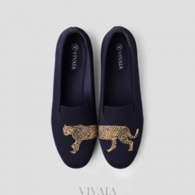  VIVAIA broderede loafers med rund tå (Audrey) Navy
