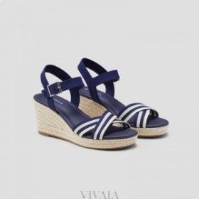  VIVAIA Ronde Teen Wedge Sandalen (Sally) Sandalen Marineblauw Strepen