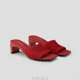  VIVAIA Square Cap Block Heel Slides (Juliet) Mules Red