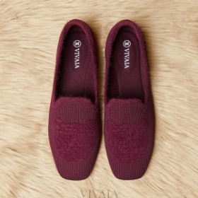  VIVAIA Square Cap Faux Mink Knit Loafers Bordeaux - Bear