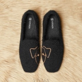  Mocassins en tricot de vison synthétique à bout carré VIVAIA Noir