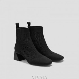 VIVAIA Square-Cap Perforated Heel Boots (Melissa) Stiefel Schwarz
